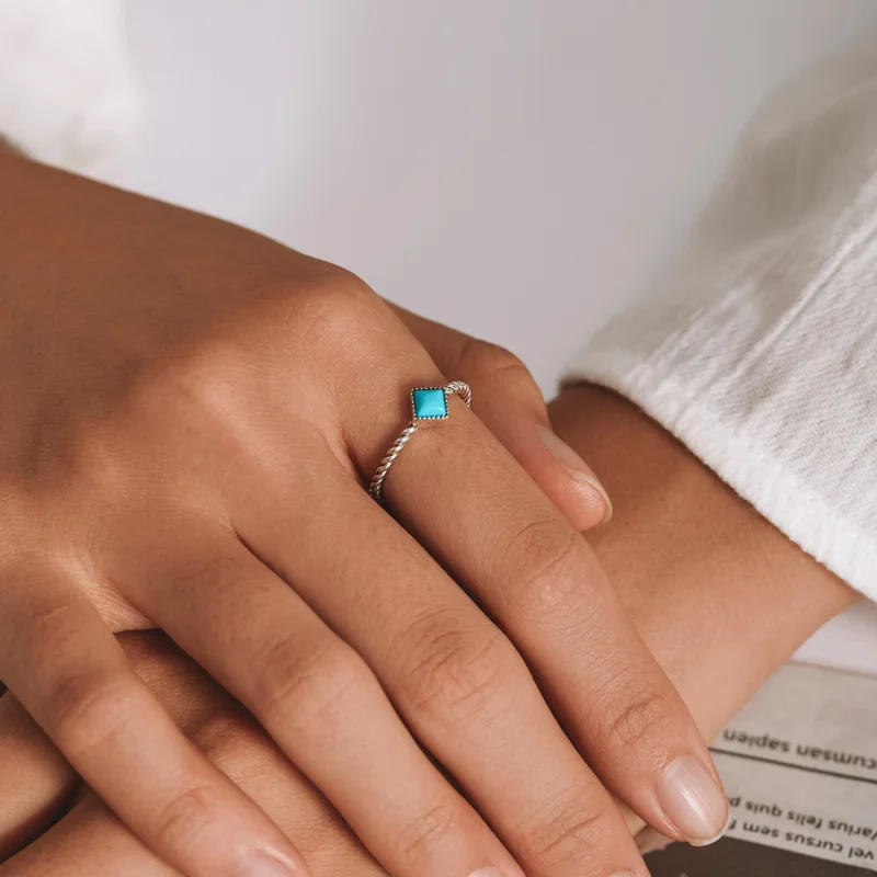 (imagem para) Pandora Style Geometric Turquoise Open Ring - SCR753 - Visualizar 5