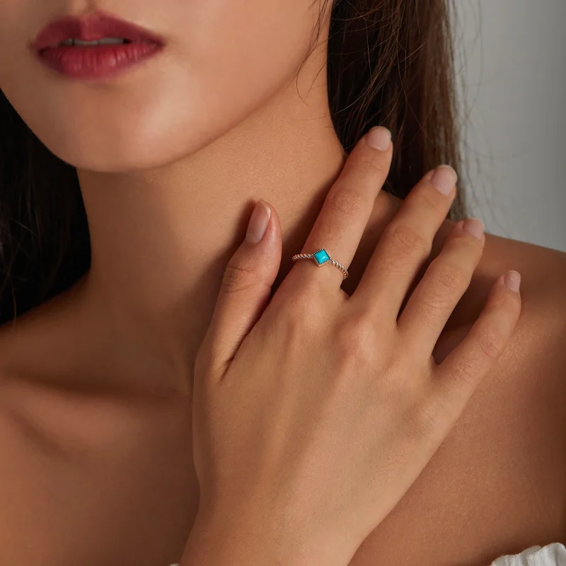 (imagem para) Pandora Style Geometric Turquoise Open Ring - SCR753 - Visualizar 7