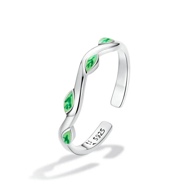 (imagem para) Pandora Style Green Leaves Open Ring - SCR808 - Visualizar 2