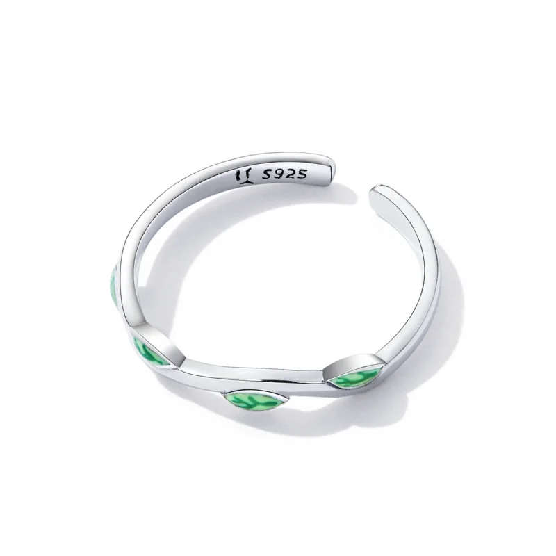 (imagem para) Pandora Style Green Leaves Open Ring - SCR808 - Visualizar 3