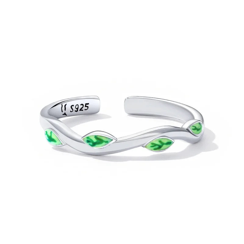 (imagem para) Pandora Style Green Leaves Open Ring - SCR808 - Visualizar 4