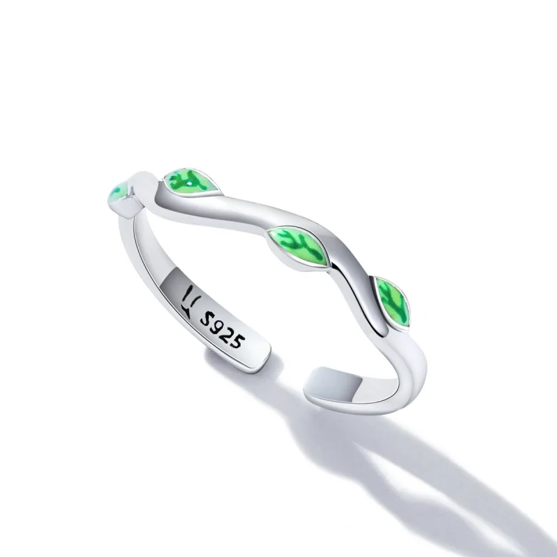 (imagem para) Pandora Style Green Leaves Open Ring - SCR808 - Visualizar 5