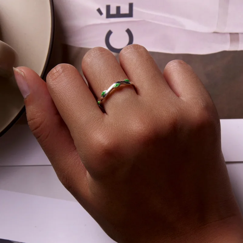 (imagem para) Pandora Style Green Leaves Open Ring - SCR808 - Visualizar 7