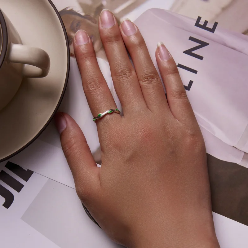 (imagem para) Pandora Style Green Leaves Open Ring - SCR808 - Visualizar 8