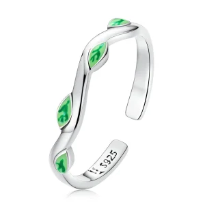 (imagem para) Pandora Style Green Leaves Open Ring - SCR808