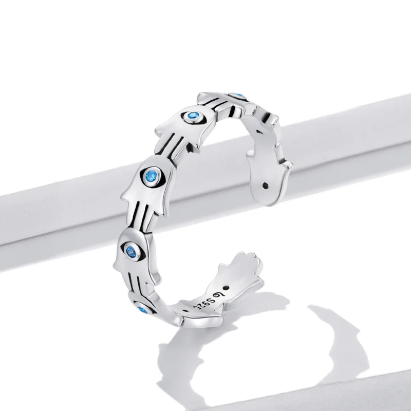 (imagem para) Pandora Style Hand of Fatima Open Ring - BSR237 - Visualizar 2