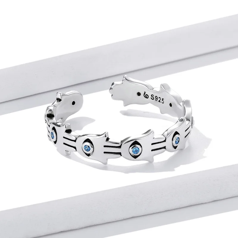 (imagem para) Pandora Style Hand of Fatima Open Ring - BSR237 - Visualizar 3