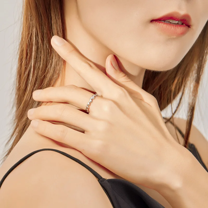 (imagem para) Pandora Style Heart Mirror Open Ring - BSR100 - Visualizar 8