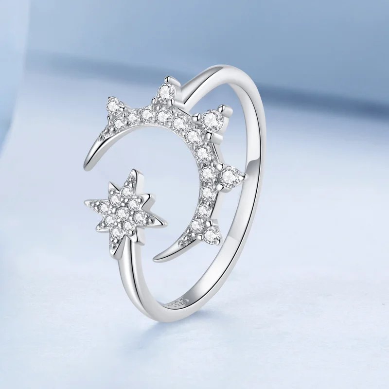 (imagem para) Pandora Style Moon and Stars Open Ring - BSR300 - Visualizar 2
