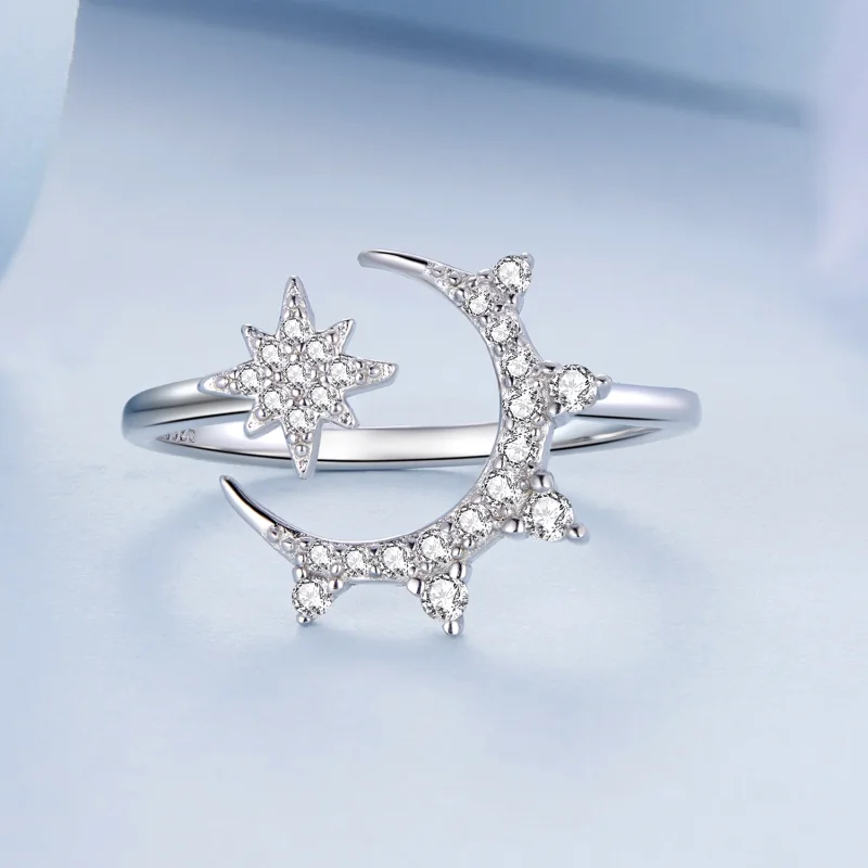(imagem para) Pandora Style Moon and Stars Open Ring - BSR300 - Visualizar 3
