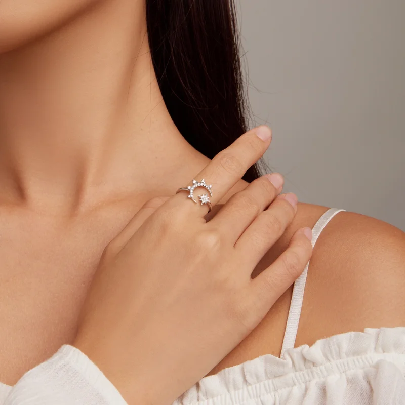 (imagem para) Pandora Style Moon and Stars Open Ring - BSR300 - Visualizar 4