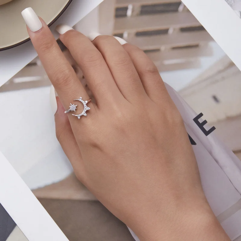 (imagem para) Pandora Style Moon and Stars Open Ring - BSR300 - Visualizar 5