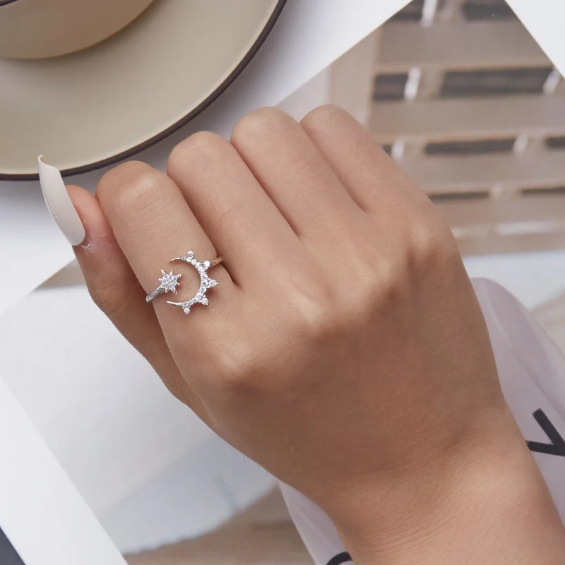 (imagem para) Pandora Style Moon and Stars Open Ring - BSR300 - Visualizar 6