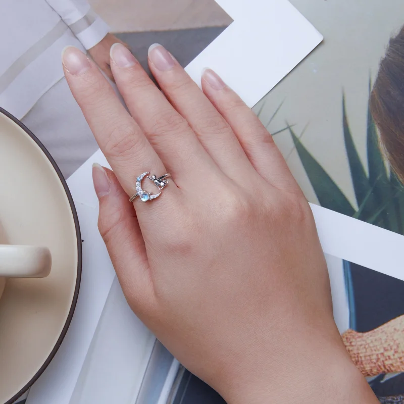 (imagem para) Pandora Style Moon Cat Open Ring - BSR315 - Visualizar 5