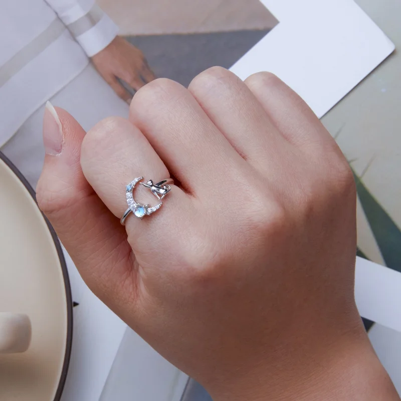 (imagem para) Pandora Style Moon Cat Open Ring - BSR315 - Visualizar 6