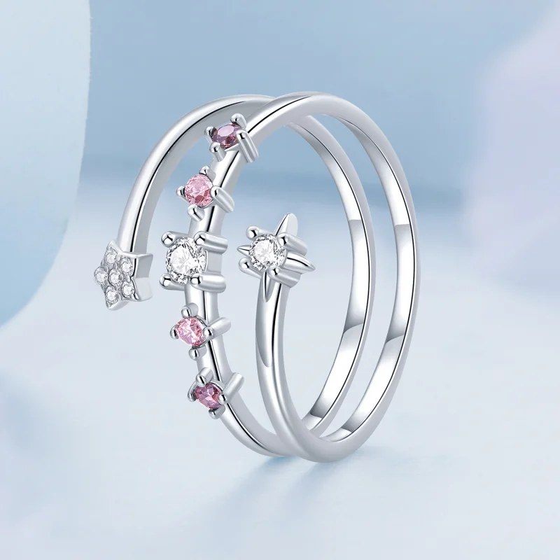 (imagem para) Pandora Style Multi-Layered Stars Open Ring - BSR310 - Visualizar 2