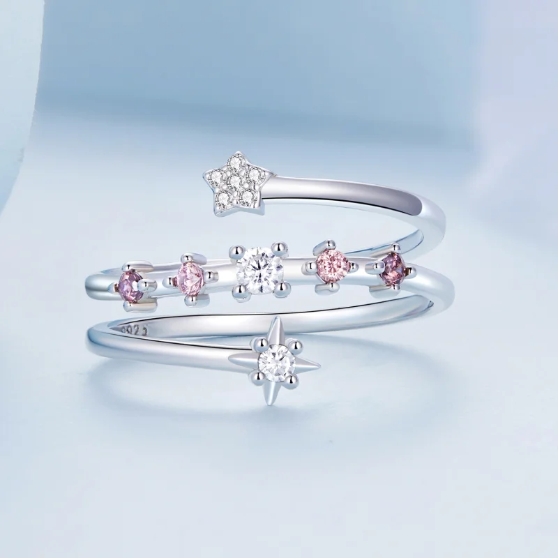 (imagem para) Pandora Style Multi-Layered Stars Open Ring - BSR310 - Visualizar 3