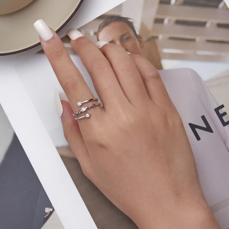 (imagem para) Pandora Style Multi-Layered Stars Open Ring - BSR310 - Visualizar 5