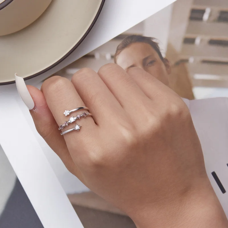 (imagem para) Pandora Style Multi-Layered Stars Open Ring - BSR310 - Visualizar 6