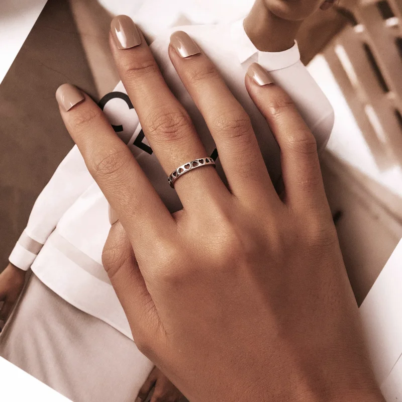 (imagem para) Pandora Style Openwork Heart Open Ring - SCR765 - Visualizar 5