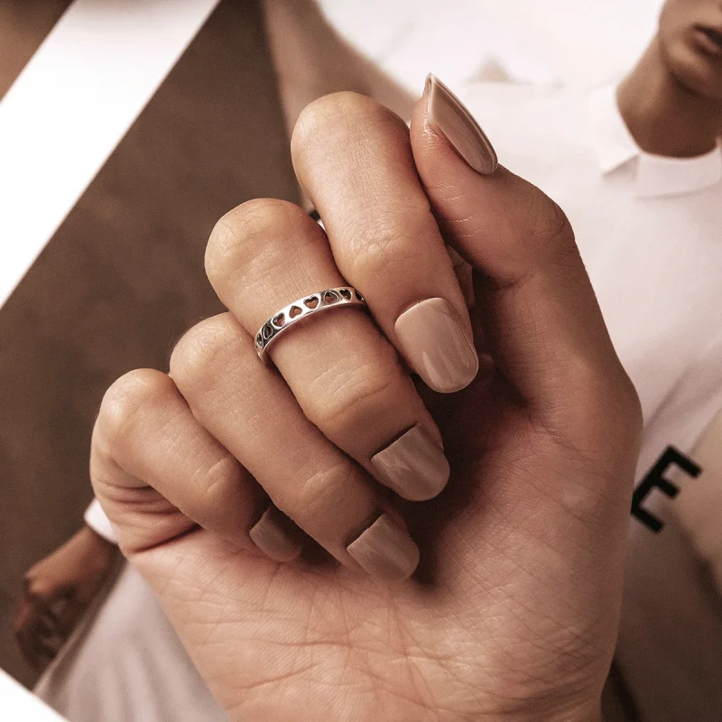 (imagem para) Pandora Style Openwork Heart Open Ring - SCR765 - Visualizar 6