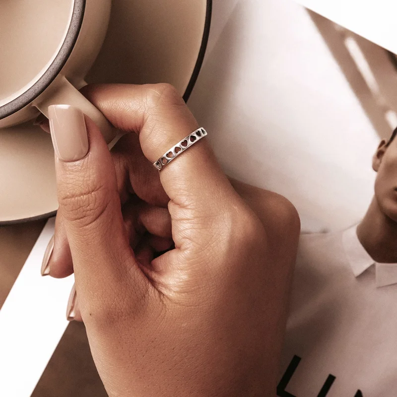 (imagem para) Pandora Style Openwork Heart Open Ring - SCR765 - Visualizar 7