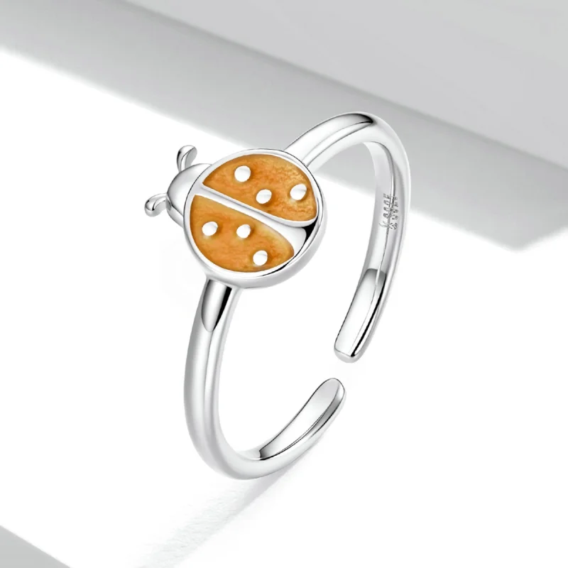 (imagem para) Pandora Style Orange Ladybug Open Ring - SCR774 - Visualizar 2