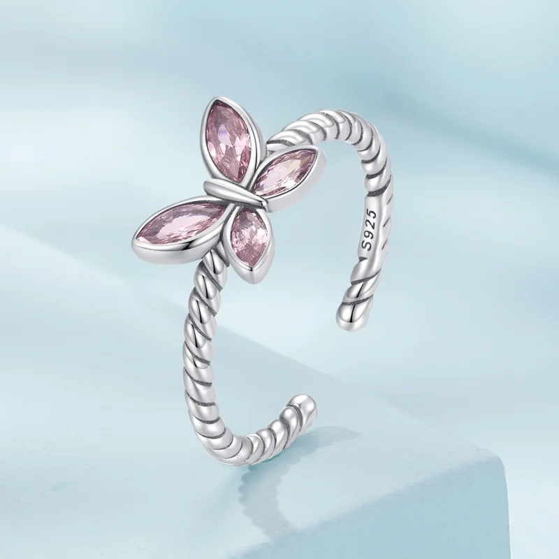 (imagem para) Pandora Style Pink Butterfly Twist Open Ring - SCR872 - Visualizar 2