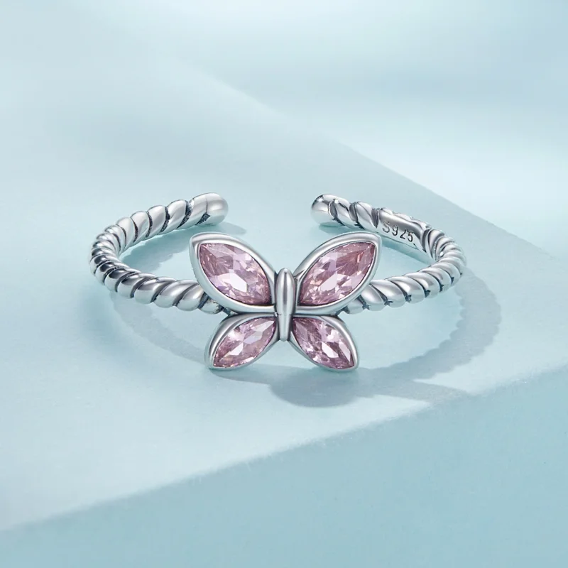 (imagem para) Pandora Style Pink Butterfly Twist Open Ring - SCR872 - Visualizar 3
