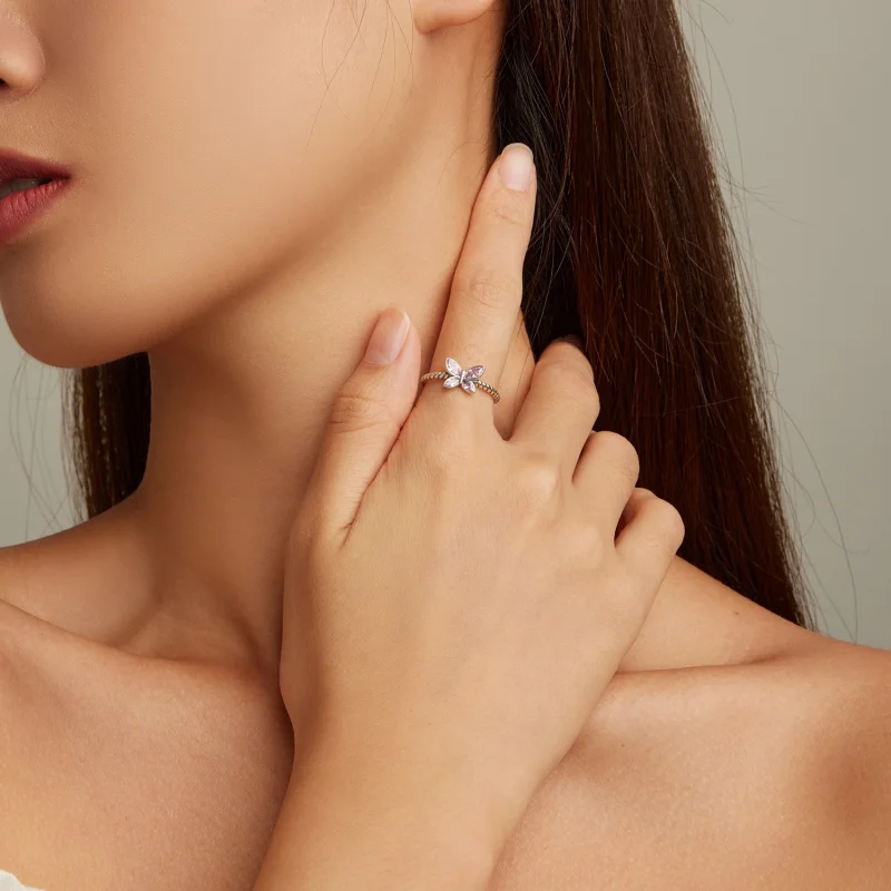 (imagem para) Pandora Style Pink Butterfly Twist Open Ring - SCR872 - Visualizar 4