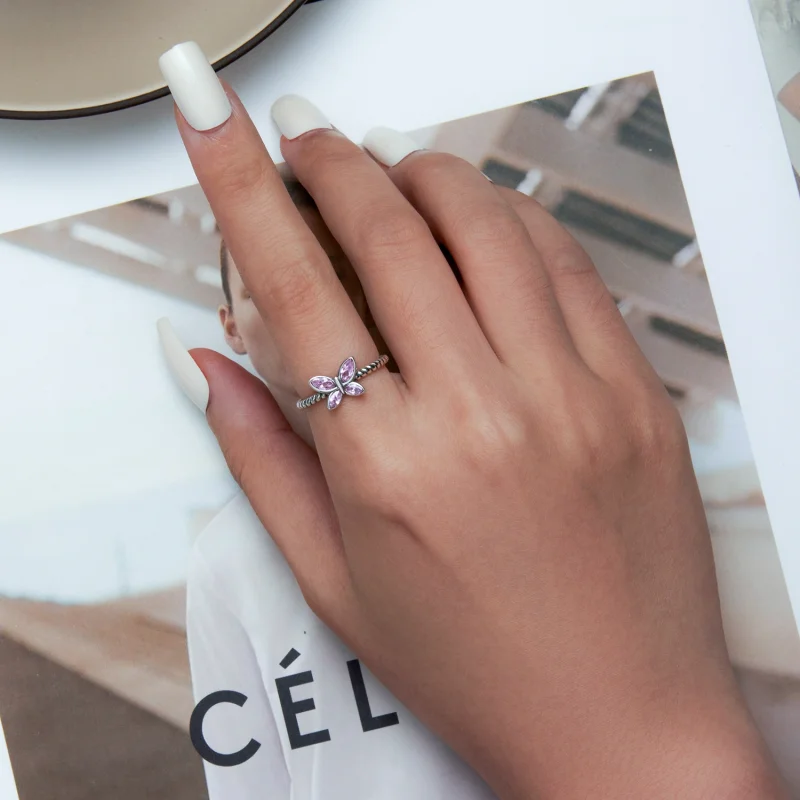 (imagem para) Pandora Style Pink Butterfly Twist Open Ring - SCR872 - Visualizar 6