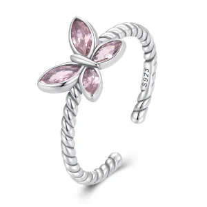 (imagem para) Pandora Style Pink Butterfly Twist Open Ring - SCR872