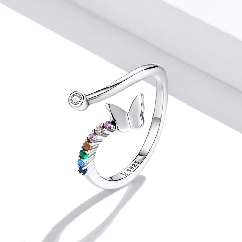 (imagem para) Pandora Style Rainbow Butterfly Open Ring - SCR730 - Visualizar 2