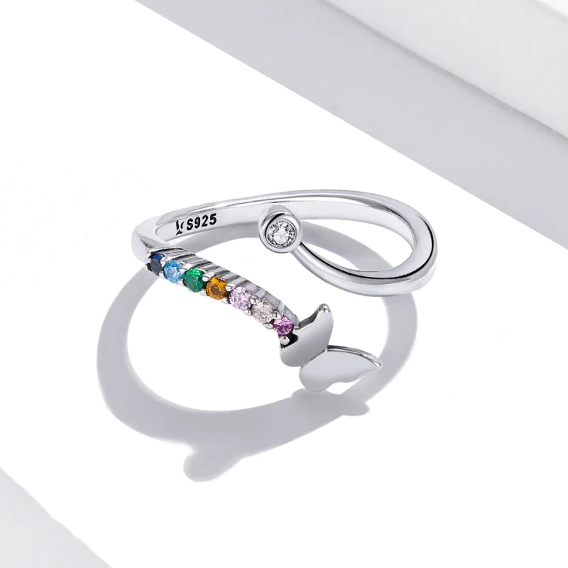 (imagem para) Pandora Style Rainbow Butterfly Open Ring - SCR730 - Visualizar 3