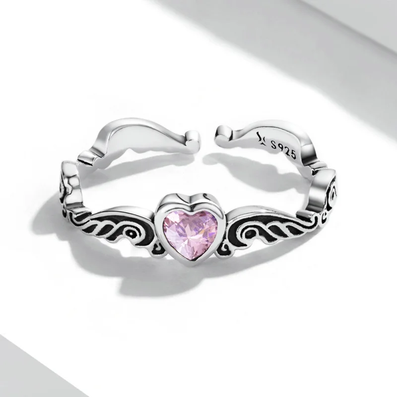 (imagem para) Pandora Style Retro Pattern - Heart Open Ring - SCR766 - Visualizar 3