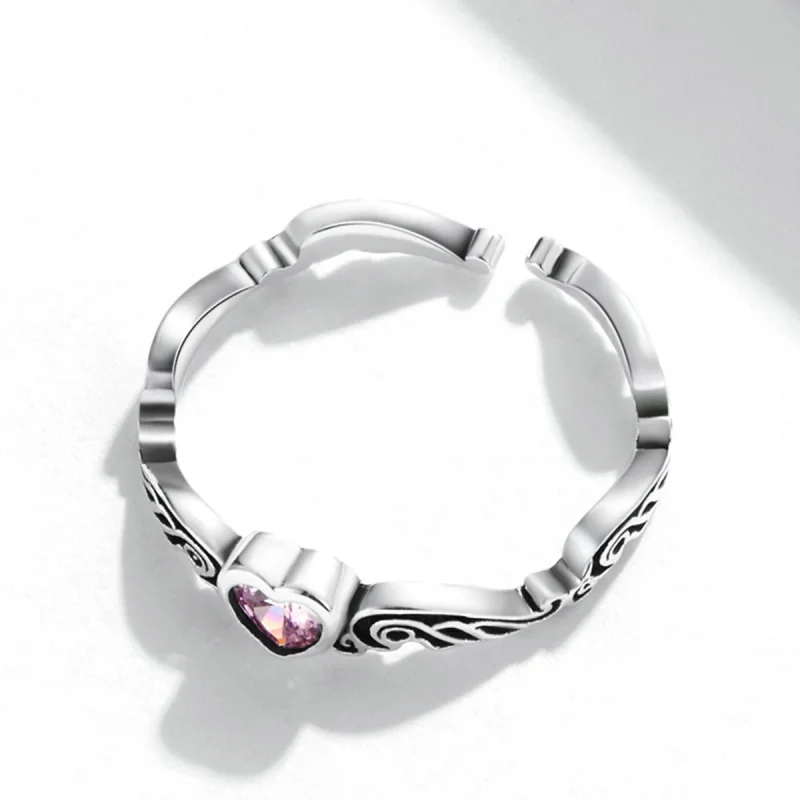 (imagem para) Pandora Style Retro Pattern - Heart Open Ring - SCR766 - Visualizar 4