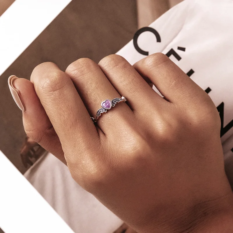 (imagem para) Pandora Style Retro Pattern - Heart Open Ring - SCR766 - Visualizar 7