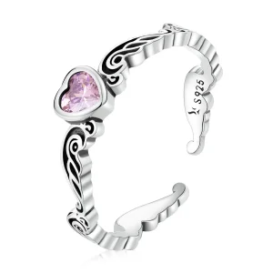 (imagem para) Pandora Style Retro Pattern - Heart Open Ring - SCR766