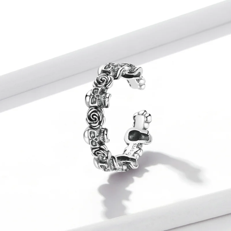 (imagem para) Pandora Style Rose Skull Open Ring - BSR218 - Visualizar 2