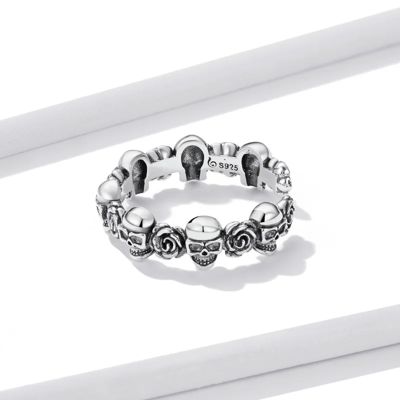 (imagem para) Pandora Style Rose Skull Open Ring - BSR218 - Visualizar 3