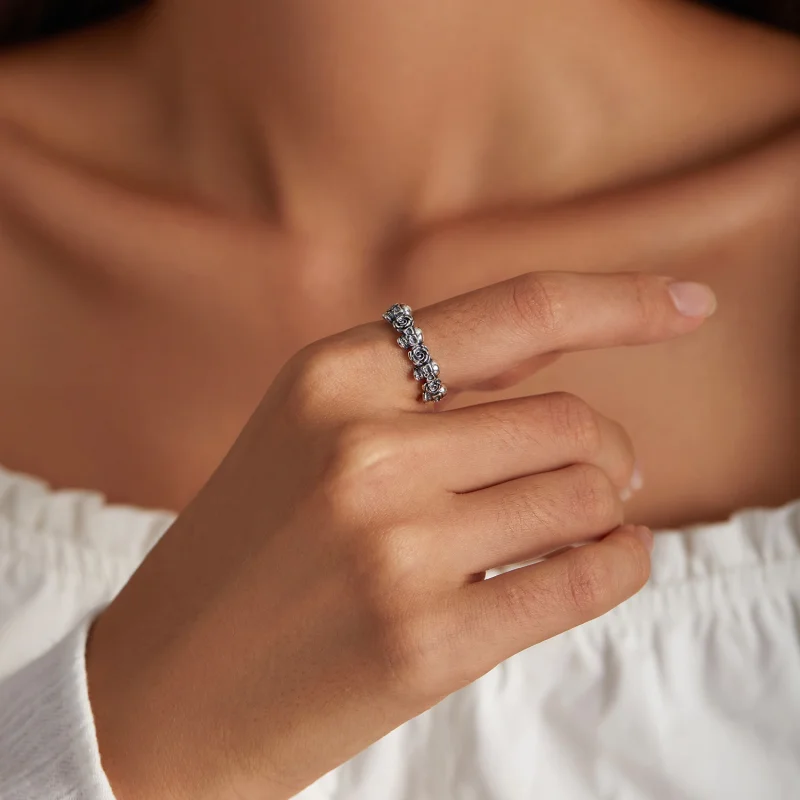 (imagem para) Pandora Style Rose Skull Open Ring - BSR218 - Visualizar 6