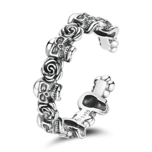 (imagem para) Pandora Style Rose Skull Open Ring - BSR218