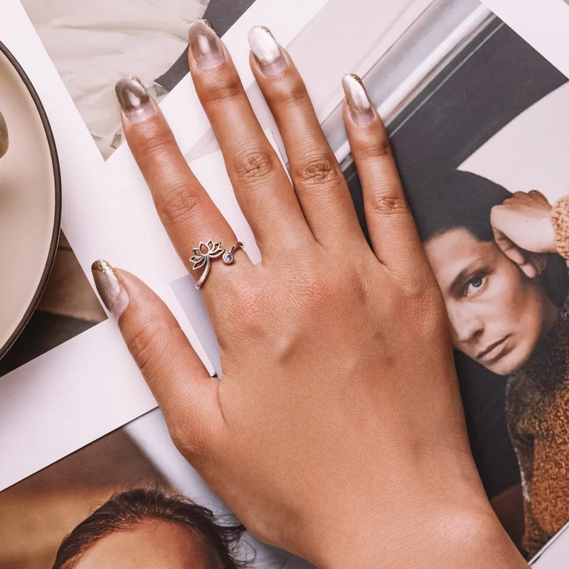 (imagem para) Pandora Style Simple Lotus Open Ring - SCR821 - Visualizar 6