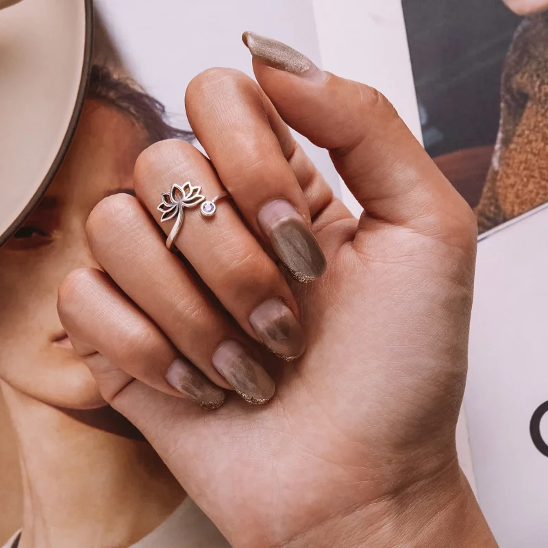 (imagem para) Pandora Style Simple Lotus Open Ring - SCR821 - Visualizar 7