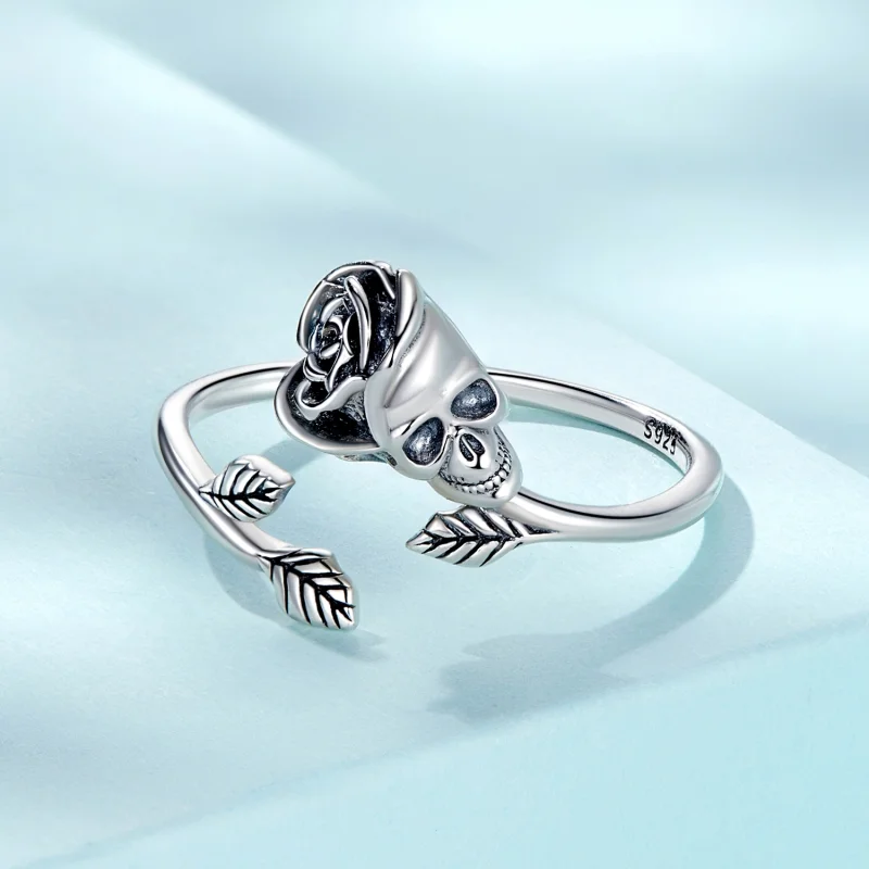 (imagem para) Pandora Style Skull Rose Open Ring - SCR879 - Visualizar 3