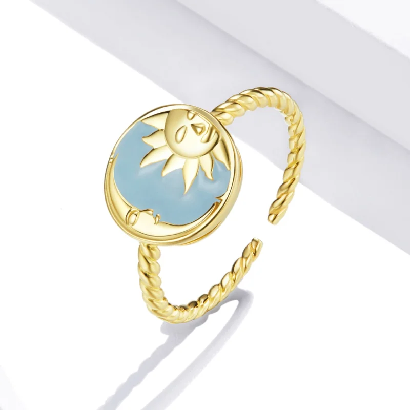 (imagem para) Pandora Style Sun and Moon Shine Together Open Ring - SCR732 - Visualizar 2