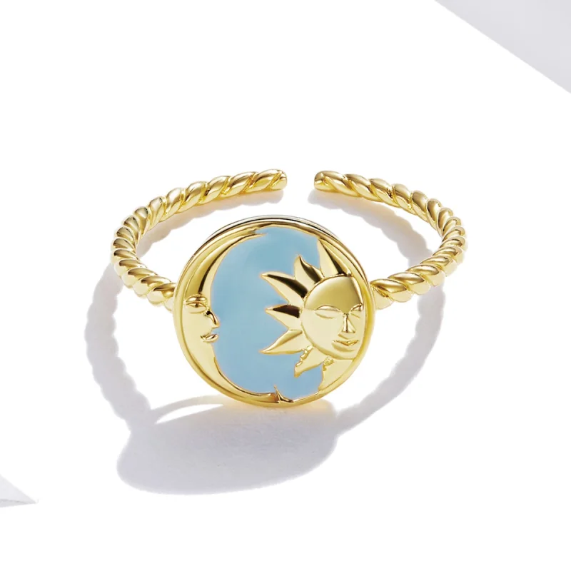 (imagem para) Pandora Style Sun and Moon Shine Together Open Ring - SCR732 - Visualizar 3