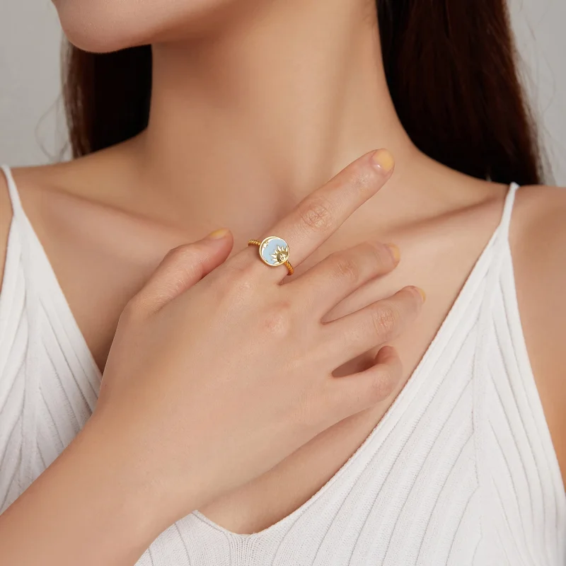 (imagem para) Pandora Style Sun and Moon Shine Together Open Ring - SCR732 - Visualizar 6