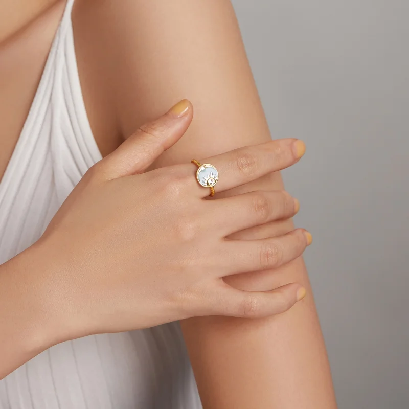 (imagem para) Pandora Style Sun and Moon Shine Together Open Ring - SCR732 - Visualizar 7