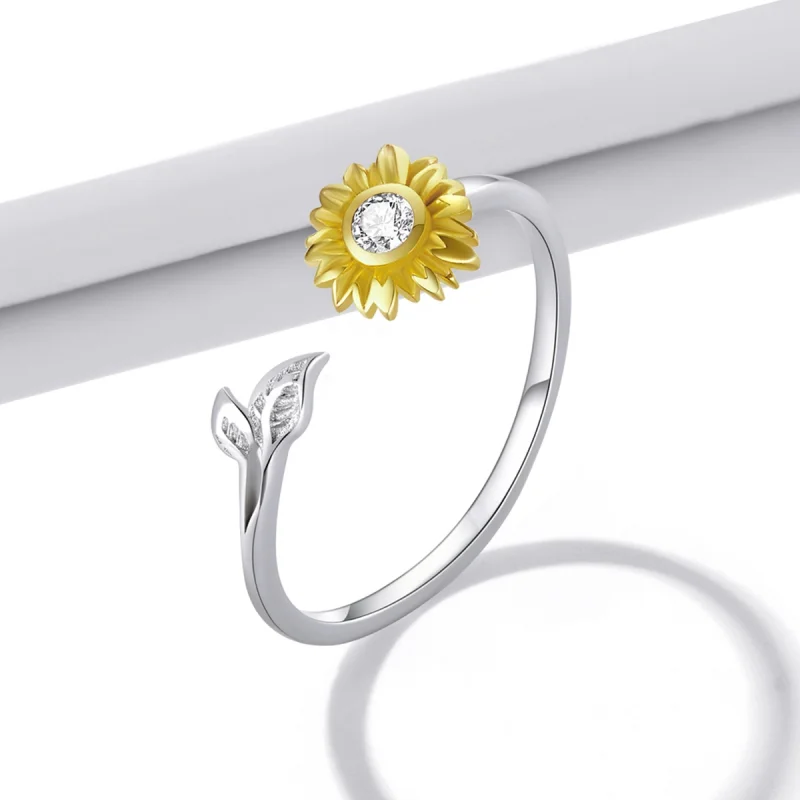 (imagem para) Pandora Style Sun Flower Open Ring - BSR213 - Visualizar 2